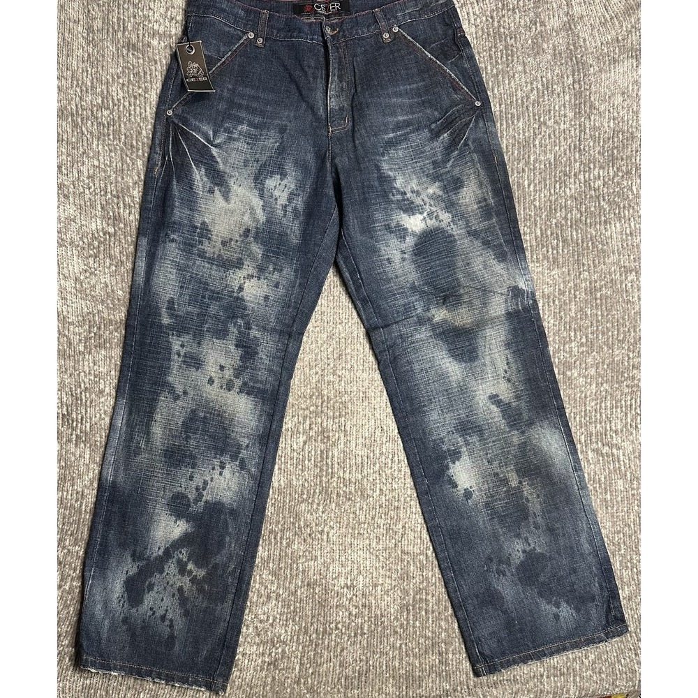 Vintage Cezer Jeans Mens Rich Bastard 36x34 Blue Embroidered Baggy Y2K